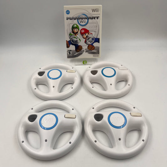 Mario Kart Wii (Nintendo Wii, 2008) with 4 Steering Wheels