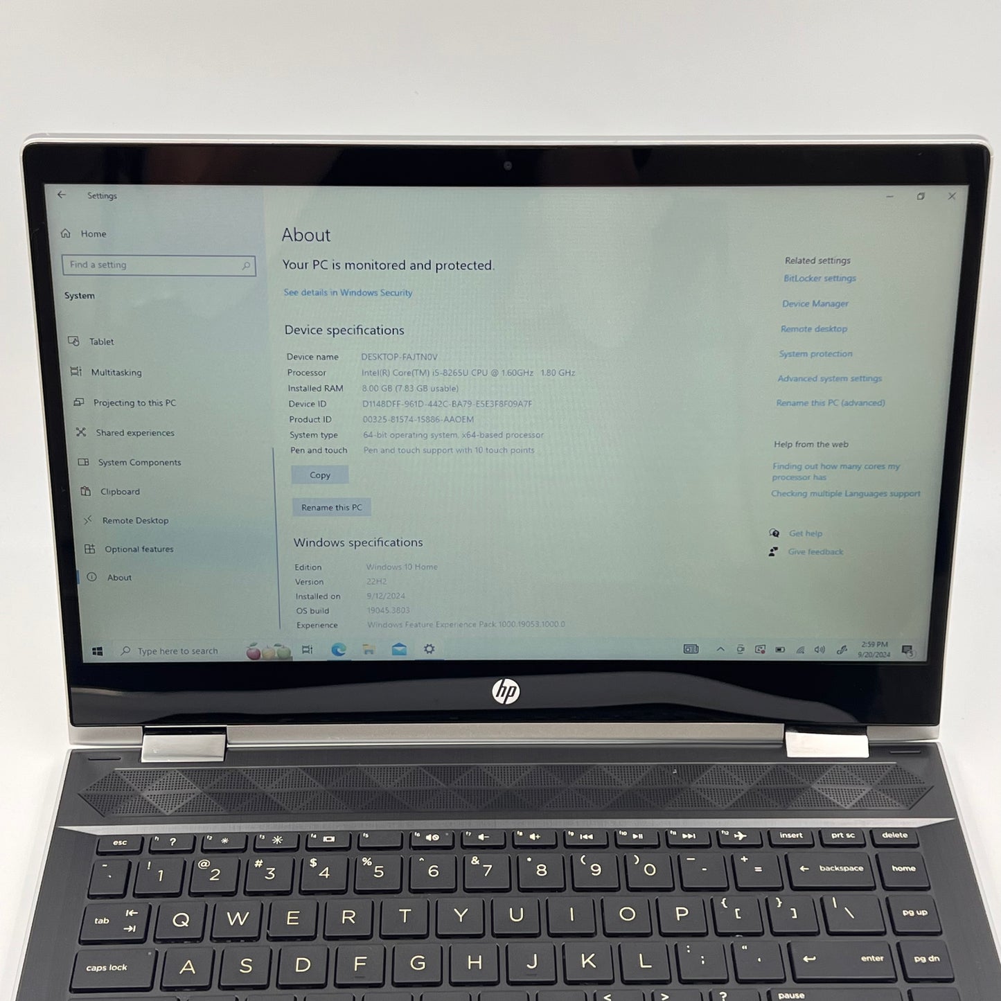 HP Pavilion x360 14-CD1075NR 14" i5-8265U 1.6GHz 8GB RAM 1TB HDD